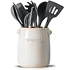 BETTWILL Kitchen Utensil Holder ，White Ceramic Utensil Holder， Large Ceramic Utensil Holder Crock for Kitchen Counter, Large Stable Utensil Crock, Farmhouse Cooking Utensil Holder.