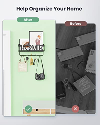 OHOBABY-Key-Holder-for-Wall-Key-Rack-with-5-Key-Hooks-1102-L275-W492-H-Key-and-Mail-Organizer-Wall-Mount-with-Mesh-Basket-Key-Hanger-for-Wall-Entryway-Home-DecorMatte-Black