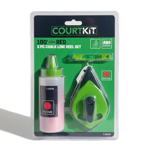 CourtKit Chalk Line Kit, 100' Chalk Reel, Powder & Level - Marking, Lining, Striping