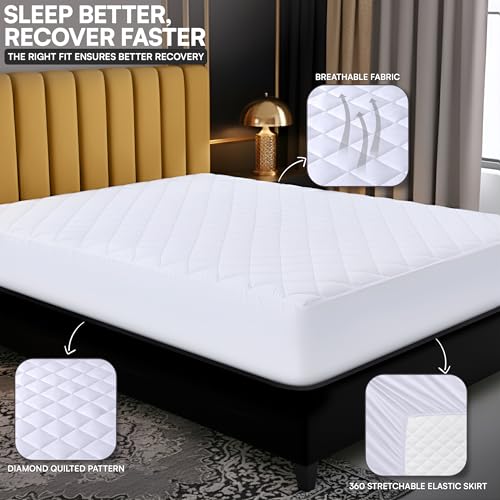 Utopia Bedding Quilted Mattress Protector, Breathable Mattress Pad, Deep Fitted Cover (White, Double - 135 x 190 + 38 cm)