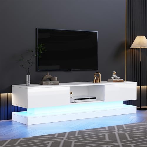 Weißer Hochglanz-TV-Schrank mit LED-Beleuchtung, 2 Schubladen, App-Steuerung, Anti-Kipp-Design, für 60-Zoll-Fernseher,tv Board,tv lowboard Weißer Hochglanz-TV-Schrank mit LED-Beleuchtung, 2 Schubladen, App-Steuerung, Anti-Kipp-Design, für 60-Zoll-Fernseher,tv Board,tv lowboard