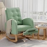 GarveeHome Nursery Rocking Chair with Adjustable Footrest, Teddy Fleece Upholstery, Sturdy Wooden...