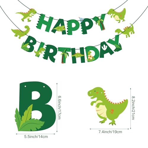 Image of Hooqict Dinosaur Happy Birthday Banner Birthday Party Decorations Dinosaur Party Banner Garland Sign for Kids Boys 1st 2nd 3rd Green Dino Themed Birthday Decorations Supplies