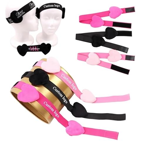 Boyiexin 20 pcs Custom Wig Bands with Logo and Ear Protector, Lace Melting Band With Heart-Shaped Ear Muffs for Baby Hair (3.0cm, Green) Cover
