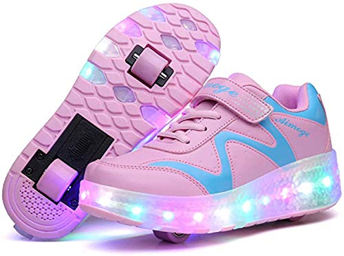 Kids Roller Sneaker LED Sport Shoes Rechargeable Roller Skates for Boys Girls 2.5 M US Little Kid2