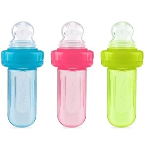 Nuby EZ Squee-Z Silicone Self Feeding Baby Food Dispenser, 1 Count (Pack of 1) – Aqua/Pink/Green, Colors May Vary