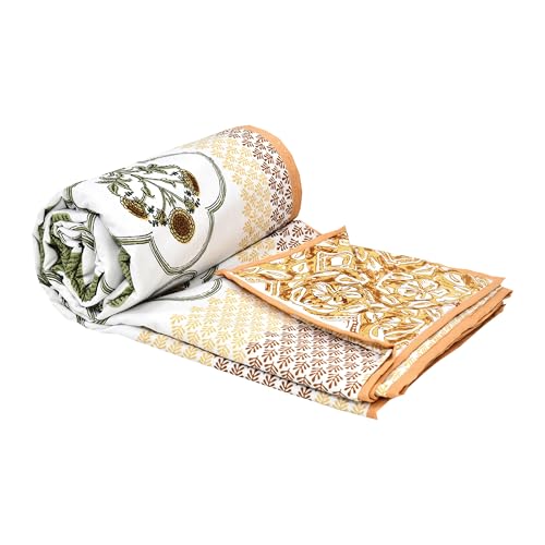 Image of BLOCKS OF INDIA 100% Cotton Dohar King Size Reversible Hand Block Printed Malmal Summer Dohar /Blanket (Color 57)