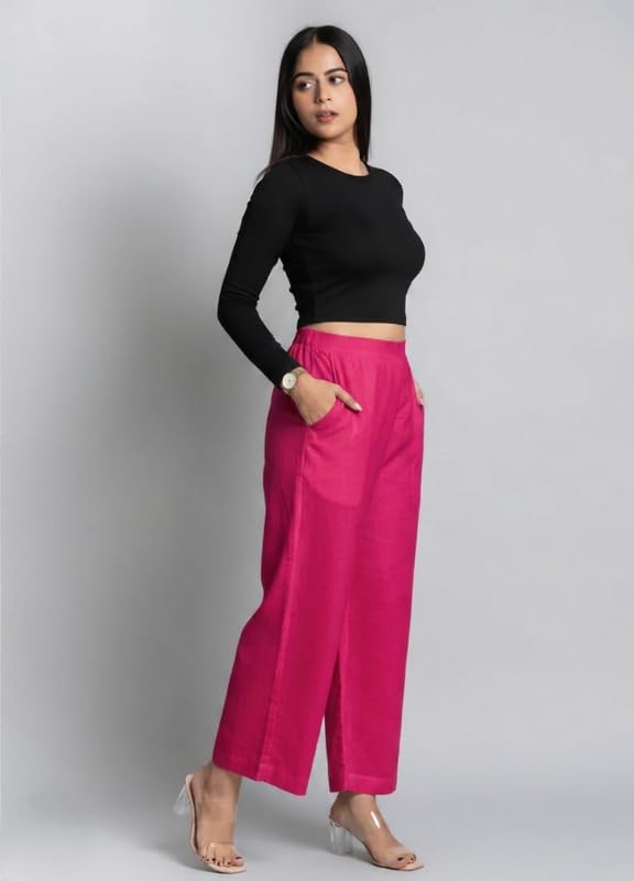 Image of Moirai Pure Cotton Wide Leg Women Trouser Stylish Mid Rise Relaxed Straight Fit Loose Pants Casual Travel Office Formal Wear