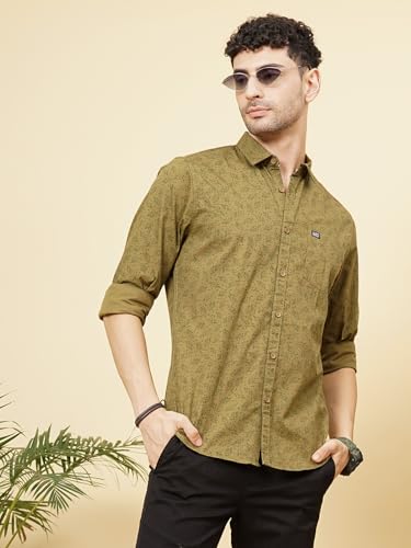 Image of The Indian Garage Co Men Cotton Slim Fit Abstract Printed Full Sleeves Spread Collar Casual Shirt