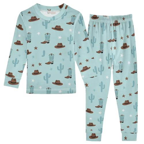 Pajama Sets Long Sleeve Cowboy Hats Cacti Stars Soft Comfy Sleepwear 2 Piece PJS 3-8T