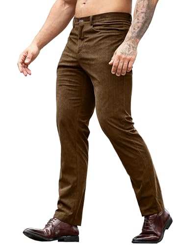 HOTake Men's Casual Corduroy Pants Lightweight Stretch Corduroy Trousers Straight Fit Dress Pants4