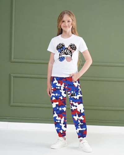 Image of ARTMINE Girls' 2 Piece Outfits Casual Drawstring Jogger Pants and Basic Short Sleeve Top Set, 6-14 Years