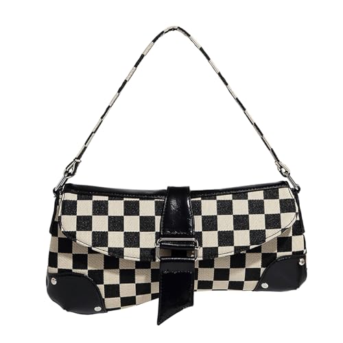 Checkered Crossbody Bag Y2k Checkerboard Saddle Bag Plaid Shoulder Purse with Buckle Strap Retro Punk Saddle Purse 2000s