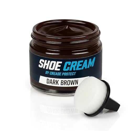 Crease Protect Shoe Cream Polish - Moisturises & Nourishes & Restores Colour - Includes Sponge (Dark Brown Pack of 1)