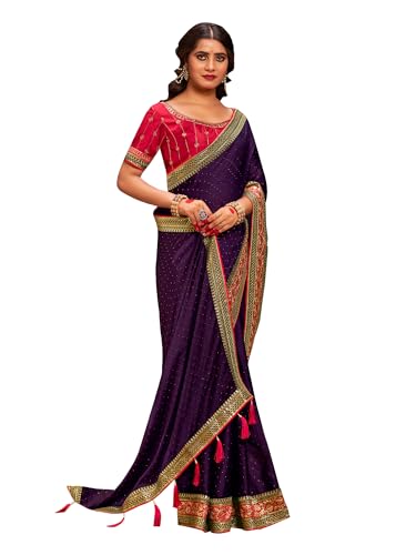 Image of AKHILAM Women's Pink Satin Silk Embroidered Saree with Unstitched Blouse Piece (SANCHI3001 SUM Parent)