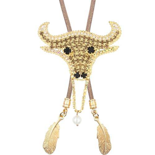 Image of PEARLY JUN Bolo Tie for Men Women Rhinestone Bling Western Cowboy Brown Leather Country Style String Wear Shirt Vest