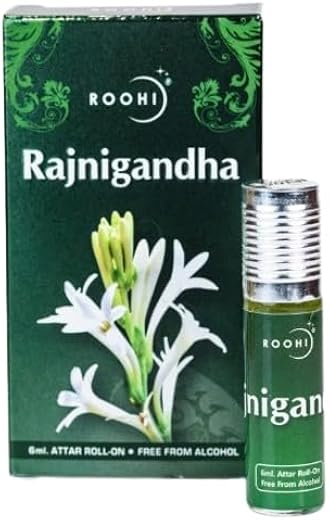 Roohi Rajnigandha Attar Roll-On 6ml | Natural Long Lasting Fragrance | Alcohol-Free Perfume Oil (Pack of 1)