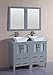 Bosconi AGR224SQCWG 48" Double Vanity Set with Square Vessel Sinks, Countertops, 2 Cabinets, and 2 Mirrors, Gray, White Tempered Glass