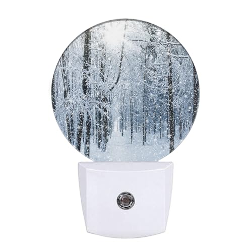 Image of Winter Magic Snowy Landscape Night Lights Plug into Wall Snow Falling Forest Branch Plug-in Nightlight Auto on /Off Dim Light Sleep Friendly for Family Friends Holiday Gifts & Home Decor