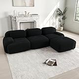 Muskel Modernes 3-Sitzer Cord Sofa Modulares L-förmiges Ecksofa mit beweglichem Ottoman, Ohne Montage, Boneless Sofa Cloud Couchs kombinierbar Set, für Wohnzimmer (Schwarz, 3-Sitzer+1)