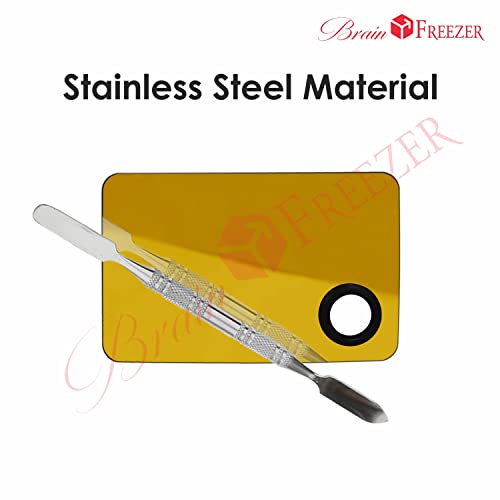 Image of Brain Freezer Shiny Makeup Palette With Stainless Steel Square Shape Spatula, Golden 100 g