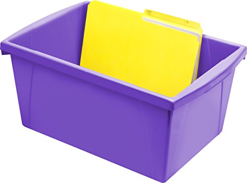 Image of Storex 5.5 Gallon Storage Bin - Plastic Classroom Organizer for Books and Supplies, Violet, 6-Pack (61486F06C)