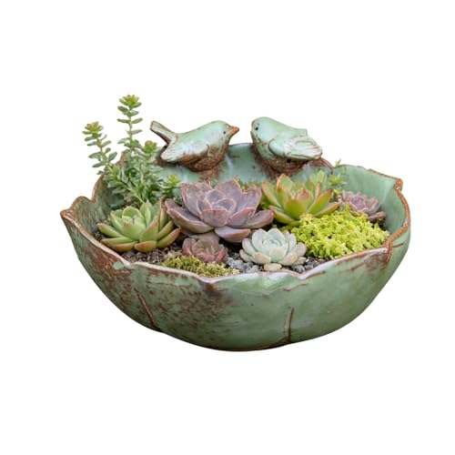 Bain d'oiseaux extérieur décoratif avec pot de fleurs en céramique - 2