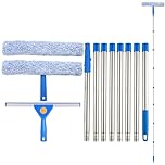 3m Window Cleaning Equipment Cleaner Tool with Long Handle, 35cm Window Squeegee and 38cm Scrubber Set with Long Poles, Professional Windows Washing Kit for Outdoor Home Commercial Use