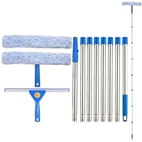 3m Fensterreiniger mit Langem Griff, 35cm Fensterabzieher und 38cm Fensterwischer als Kombi-Set, Profi Fensterreinigungsset Glaswischer für Glas Fenster Putzen, Dusche und Glastür Reinigung