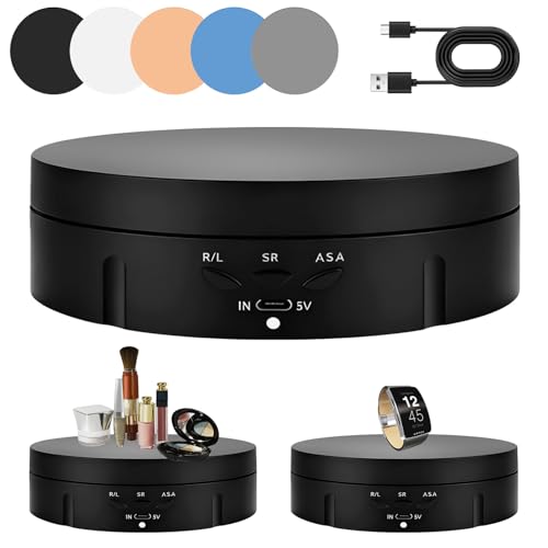 Piatto girevole elettrico, 14,6 cm, giradischi con portata 10 kg e ricarica USB, piastra girevole a 360° per la presentazione di gioielli, orologi, smartphone, prodotti digitali (nero)
