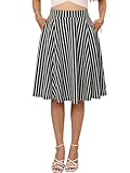 Sureple Women Dress Skirts for Church Black and White Stripe A Line Skirts for Women Below Knee Tummy Control(Sp273-White Striped-S)