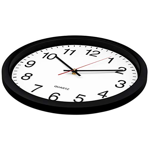 Image of Bernhard Products Black Wall Clock Silent Non Ticking - 16 Inch Extra Large Quality Quartz Battery Operated Round Easy to Read Home /Office /Business /Kitchen /Classroom /School Clocks