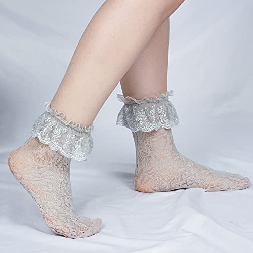 Fengek 4 Pairs Women Lace Ruffle Socks, Lace Ankle Socks Casual Fashion Ruffle Socks For Women Girls Dress, 3 Colors #TOP7