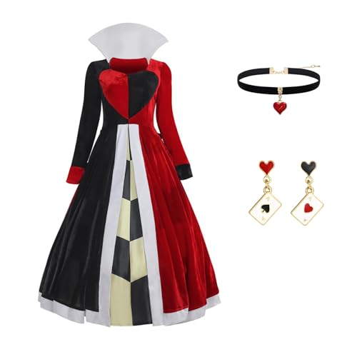 Yolata Damen-Halskette mit Herzkönigin-Kleid rote Königin Halskette Ohrringe Party-Zubehör Rot/Ausflug einfarbig (Getaway Solids) Mittel