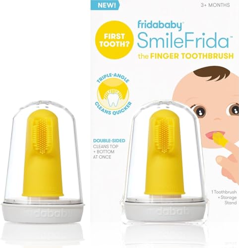 Image of Frida Baby First Finger Toothbrush with Storage Case, Quick Clean, 1pk | Designed for Babies 3 Months and Up, Gentle Silicone Bristles, Includes Case, Glide and Guide, Safe Smile