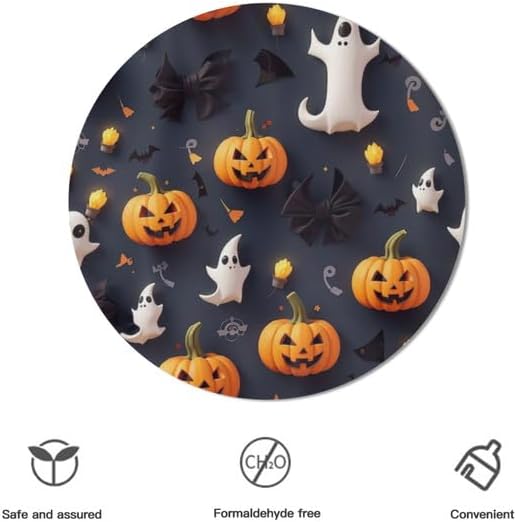 Miniatura 3 de Bidesign Mantel de Halloween a cuadros de calabaza naranja, mantel redondo lavable de 60 pulgadas reutilizable para decoración de mesa de comedor de