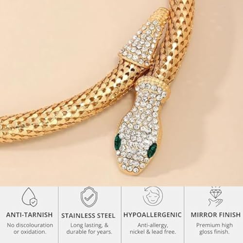 Image of Gold Plated Snake Chain Necklace for Women | Stylish Serpent Design Choker | Trendy Adjustable Fashion Jewelry Gift