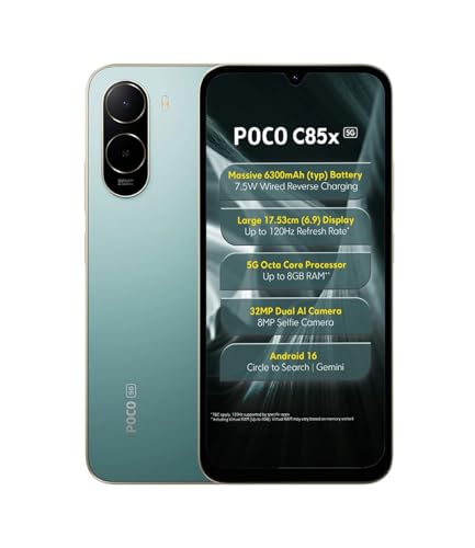 Image of POCO C85X 5G Smartphone, Emerald Green, 4GB RAM, 64GB Storage