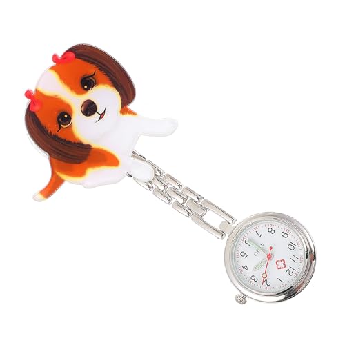 Image of NUOBESTY Pocket Watch Stainless Steel and Alloy Material with Little Dog Cartoon Design Large Black Arabic Markers, Super Lightweight and Accurate Timekeeping Nurse for Hospital Use