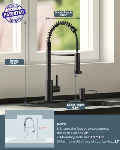 Image of FORIOUS Black Kitchen Faucet with Pull Down Sprayer, Stainless Steel Commercial Single Handle Classic Spring Pull Out Kitchen Sink Faucet for Pot Filler, Farmhouse Camper Bar Laundry Room