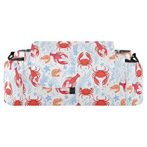 Burbuja Red Crabs Shrimps Stroller Organizer with Insulated Cup Holders, Non-Slip Stroller Caddy Universal Fits Most Strollers, Nursery Accessories