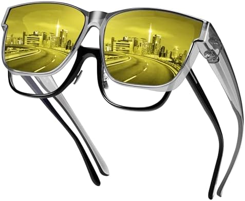 Nachtsichtbrille für Autofahrer Nachtfahrbrille Damen Herren Brillenträger | Nachtbrille zum Autofahren– Polarisiert, UV400,Gelbfilter-Gläser, Anti-Blendung für Autofahren bei Nach