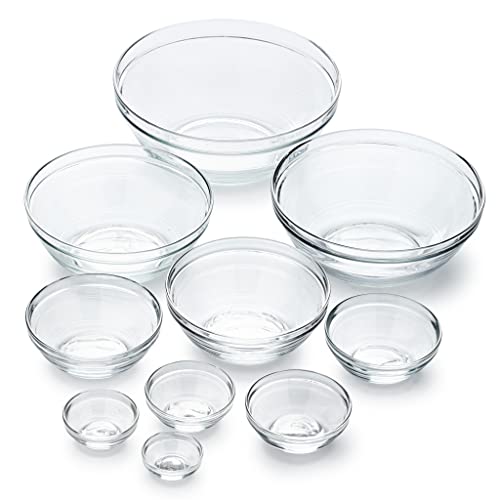 Duralex® - Lot de 10 Saladiers Le Gigogne® - Saladiers Empilables de 14cm à 31cm - Verre Transparent Ultra Résistant aux Rayures, Lave-Vaisselle, Made in France