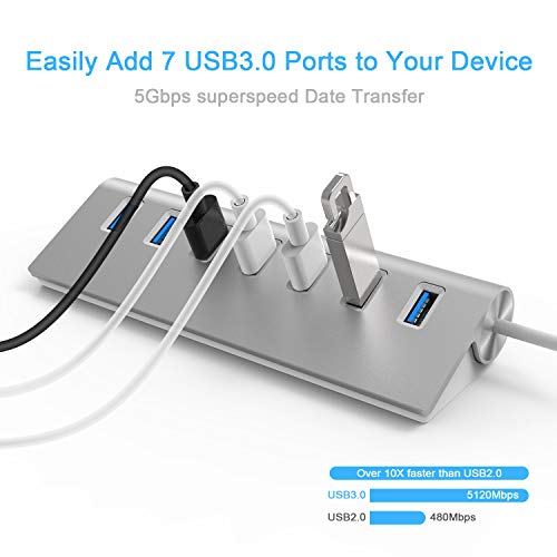 Rybozen Usb Hub Powered, 7-Port Usb 3.0 Hub, Aluminum Usb Hub 3.0 With 5V/4A 20W Power Adapter And 4.9Ft Usb Cable, Usb Hub For Macbook, Mac Pro, Mac Mini, Laptop, Desktop #TOP2