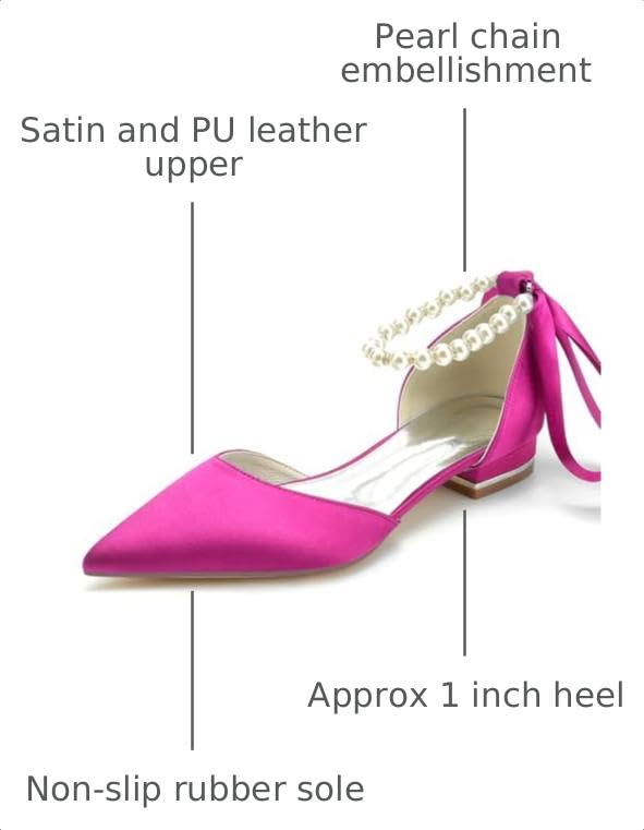 Image of Women's Pointed Toe Pumps Pearl Satin Wedding Shoes for Bride Flats Ankle Strap Bridal Shoes Formal Prom Party Dress Pumps Sandals