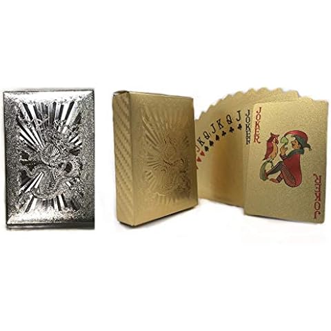 IvyMei 2 Pack Dragon Playing Cards Waterproof Gold Silver Foil Playing Cards Plastic Poker Cards High Flexible(Sliver+Gold) Cover