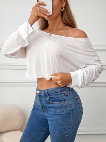 Women's Off Shoulder Mesh Crop Top Sheer See Through Long Sleeve Sexy Casual Outfit for Spring Fall4