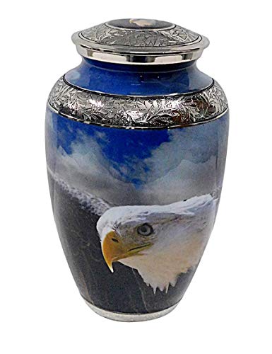 Bald Eagle flying-100% Brass,Silver Cremation Urns for Adult Ashes (Silver, Large)