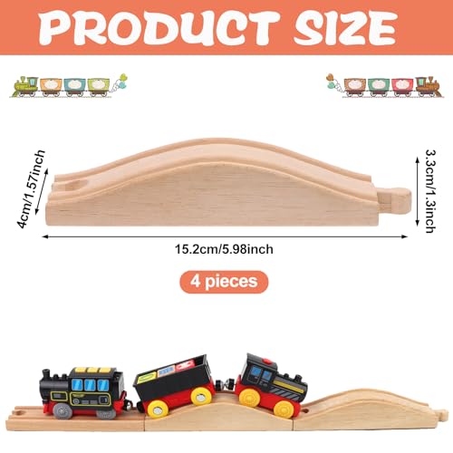 Youdaju 4PCS Wooden Train Track Expansion Packs - Rollings Hills Ascending Track Pieces, Bridge, Pier, Railway Accessories Compatible with Most Toy Train Railroads - Thumbnail 2