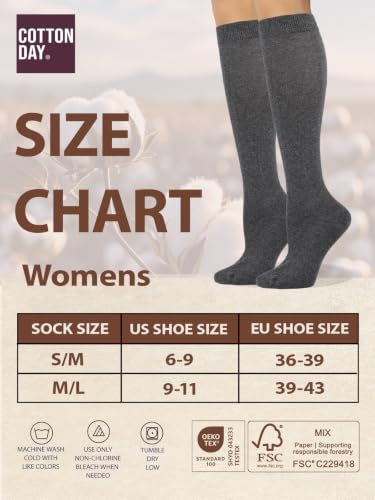 Image of COTTON DAY Women's Soft Combed Cotton Knee High Long Calf Dress Socks Seamless Toe Black White Gray Navy Blue Brown 3 Pack